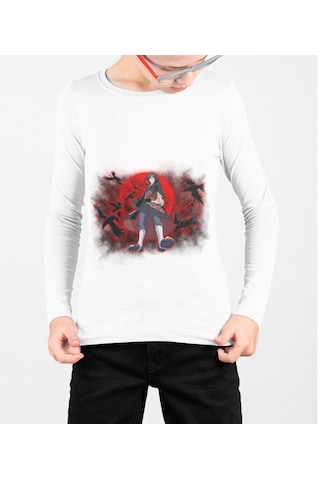 Kostüm Sarayı Naruto Akatsuki Anime Cosplay Baskılı Uzun Kol Tişört Beyaz