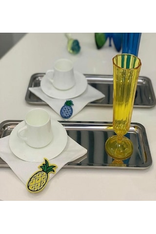 Paslanmaz Çelik Dikdörtgen Model 6 Adet Aksesuarsız Sunum Tepsisi Gümüş