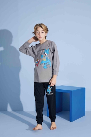 Tarık Erkek Çocuk Sevimli Kedi Desenli Uzun Kollu Pijama Takımı-925 Gri