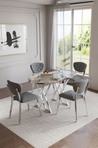 Mutfak Masası Takımı 4 Kişilik Masa Takımı Elma Avangarde Yemek Masa Takımı 70 120 Gümüş