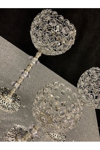 Kristal Taşlı Ayaklı Gümüş Şamdan 3'lü Set Gold