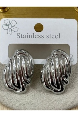 Vintage Geometrik Çelik Küpe Gümüş