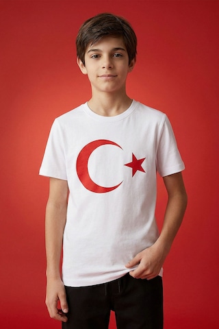 Tommy Life Beyaz Ay Yıldız Baskılı Unisex T-shirt - 11333