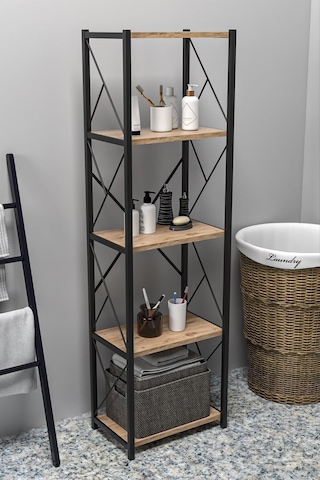 Morpanya Felixce Banyo Düzenleyici Banyo Dolabı Çok Amaçlı Dolap 5 Katlı Metal Mutfak Düzenleyici Ceviz