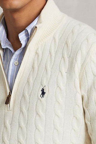 Polo Ralph Lauren Örme Kazak Erkek Yarım Fermuarlı Beyaz