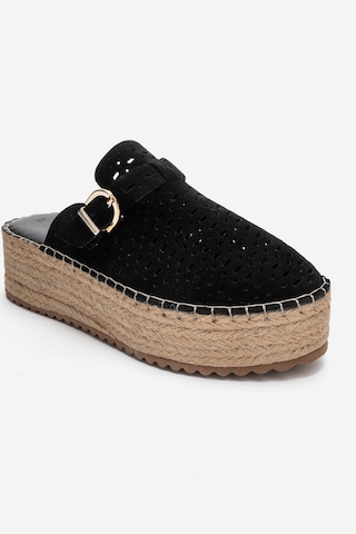 Luvishoes Louıs Siyah Süet Hakiki Deri Burnu Kapalı Hasır Dolgu Taban Terlik Siyah