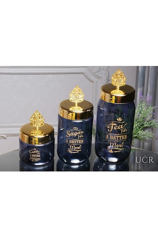 3'lü Lüks Cam Tea/coffee/sugar Çay Kahve Şeker Kavanoz Seti 400 Ml. 700 Ml. 950 Ml.