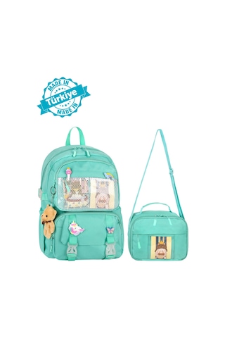 Waddell Kawaii Kore Tarzı Aksesuarlı İlkokul Sırt Ve Beslenme Çantası Su Yeşili 25001 Yeşil