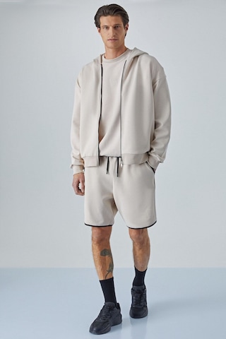 GRIMELANGE Ralf Erkek Kapüşonlu Uzun Kol Baskı Detaylı Fermuarlı Oversize Açık Gri Ceket Açık Gri