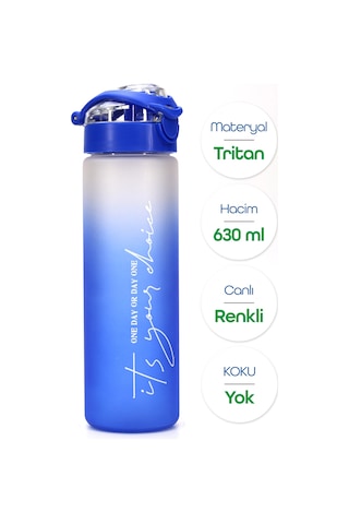 Su Matarası Tritan Geniş Ağız Su Şişesi Gradient Type Spor Matarası Suluğu Bpasız 630 Ml Mavi 0111