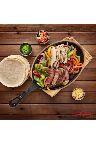 Lava Fajita Tavası Ve Altlığı, 17x23 Cm, Saplı, Oval Sku: Smg8690010554437 Açık Gri