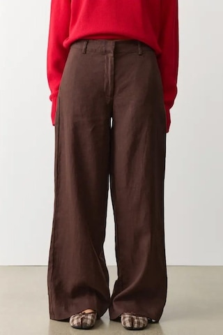 Madmext Kahverengi Yüksek Bel Keten Wide Leg Pantolon Mg2718