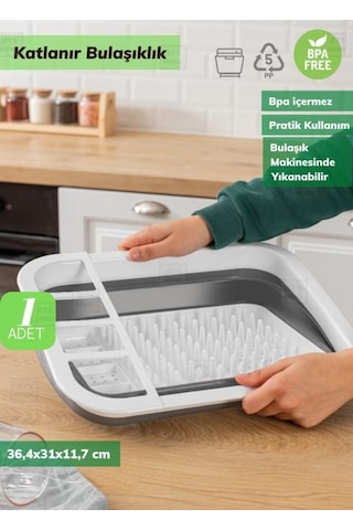 Bulaşıklık Katlanır Tabaklık Bardaklık Silikon Tabaklık Bpa Free Beyaz Gri