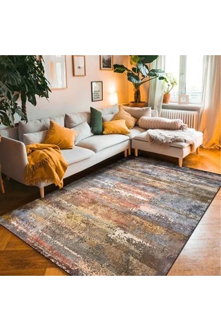 Lola Desenli Kadife Pamuk Tabanlı Yıkanabilen Kaydırmaz Antibakteriyel Salon Halısı 200x250 Çok Renkli