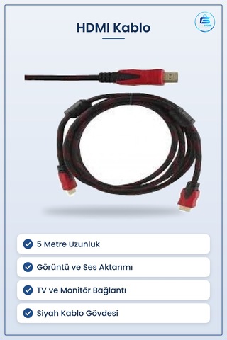 Hdmı Kablo 5 M Görüntü Ve Ses Kablosu Siyah Kırmızı Uçlu Tv Monit