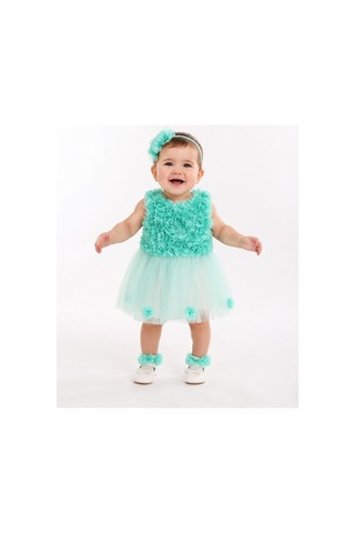 Hayy Baby Kıds Wear Su Yeşil Çiçekli Çocuk Tütü Elbise