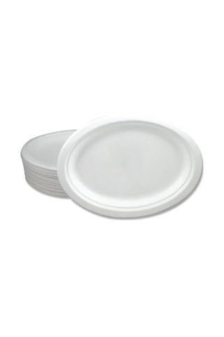 Roll-up Nature Ekolojik Karton Kağıt Tek Kullanımlık Oval Tabak - 20x26 Cm. - 25 Adetlik 1 Paket Beyaz