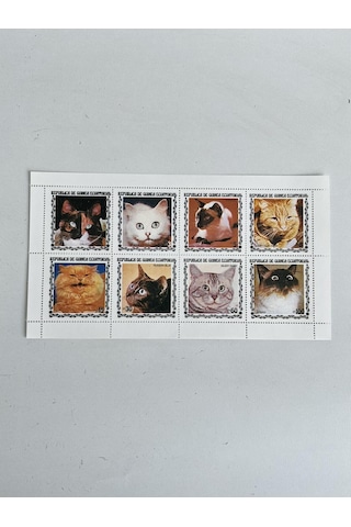 Kedi Temalı Ekvator Ginesi Damgasız 8'li Blok Pul