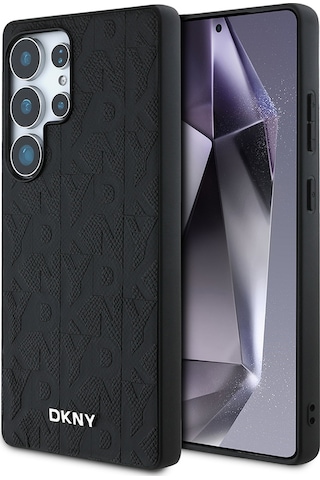 Galaxy Uyumlu S25 Ultra Kılıf Dkny Lisanslı Magnetik Pu Deri Grid Pattern Kapak Siyah