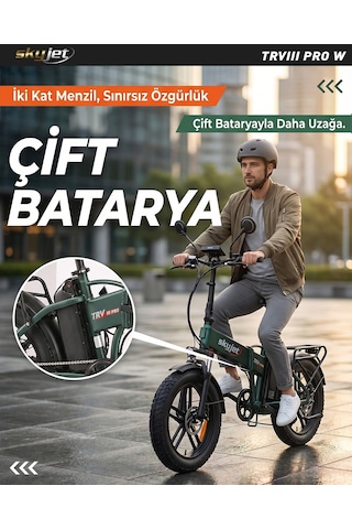 Skyjet Trvııı Pro W Çift Bataryalı 1000w Elektrikli Bisiklet Ayna Çanta Ve El Gazı Hediyeli Yeşil