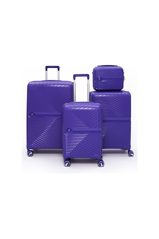 4 Lü Valiz Seti Elatae Exclusive Pro Polipropilen Kırılmaz Büyük - Orta - Kabin Boy Ve Makyaj Mor 5239