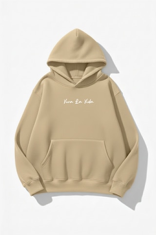 Uyguntarz Unisex Yumuşak Dokulu Frida Kahlo Viva La Vida Baskılı Tasarım Oversize 3 İplik Hoodie Sweatshirt Bej
