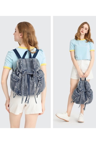 Denim Kot Kumaşı Kadın Sırt Çantası Barcelona 3217 001