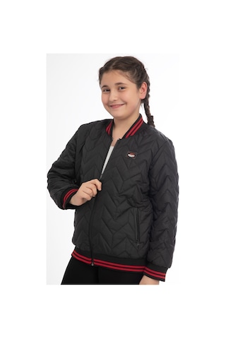 Kız Çocuk Siyah Kolej Yaka İçi Astarlı Su Ve Rüzgar Geçirmez Fermuarlı Cep Mont Siyah