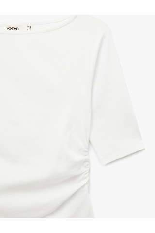 Koton Slim Fit Pamuklu Kayık Yuvarlak Yaka Yarım Kollu Tişört Ekru 6sak50012ek Ekru