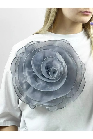 Slubov'u Kadın Broş, Büyük Kumaş Çiçek 265385244 Gri