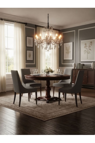 Royal Eagle İngiliz Still Yuvarlak Ahşap Oymalı Yemek Masası Ceviz