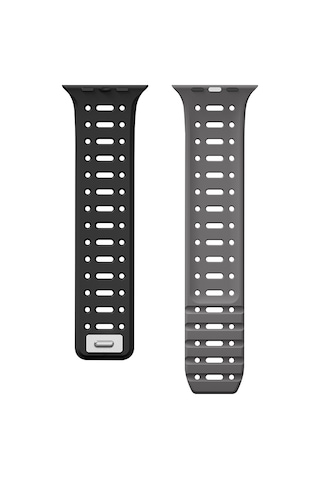 Teknodur Watch 10 42mm Uyumlu Krd-124 Silikon Kordon Strap Kayış-siyah-gri