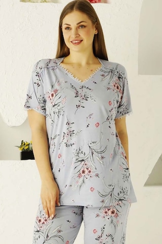 Alimer Kadın Açık Mavi Büyük Beden Bermuda Pijama Takm Edy2704b-m Açık Mavi