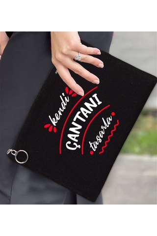 Bk Gift Kişiye Özel Kendin Tasarla Astarlı Portföy Siyah Çanta 30x21cm, Baskılı El Çantası, Organizer Çanta