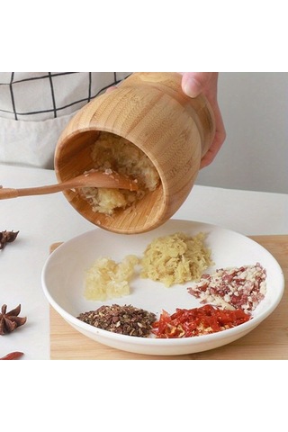 Deconox Bambu Havan Ve Tokmak Seti, Büyük Boy Mutfak Havanı, Baharat Ve Sarımsak Öğütücü Ve Döveceği Sku: Smg8690010533654