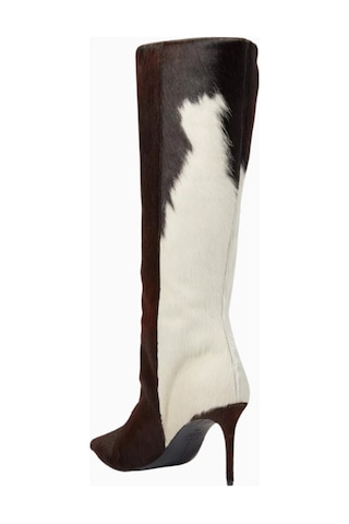 Black Suede Studio Ember 80 Kahverengi Cow-print Pony Hair Diz Altı, Sivri Burun Ince Topuklu Çizme