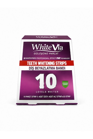 WhiteVia Pap Technology Diş Beyazlatma Bandı Peroksitsiz Diş Beyazlatıcı Bant Mor 10 Paket 20 Strip