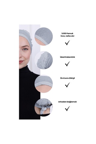 Fırfırlı Önden Dikişli Penye Bone - Kadın Tesettür Bağlamalı Topuz İç Bone-açık Gri Açık Gri