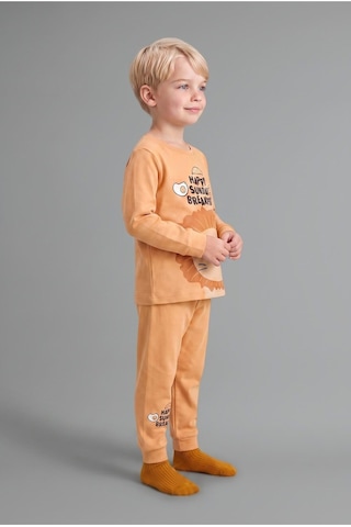 Defacto %100 Pamuk Baskılı Sweatshirt Üst Lastikli Paça Alt 2li Pijama Takımı Erkek Bebek I1437a526auog615 Turuncu-og615