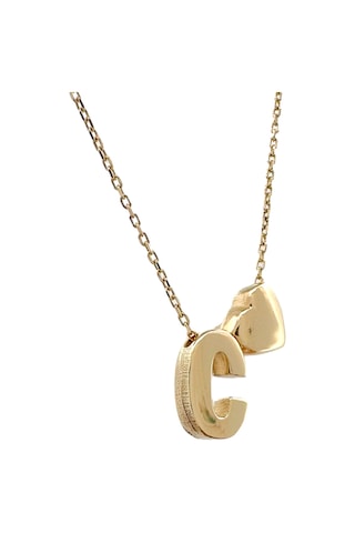 Altın Nesil - 14 Ayar C Harfli Kalpli Hayalet Zincir Altın Kolye