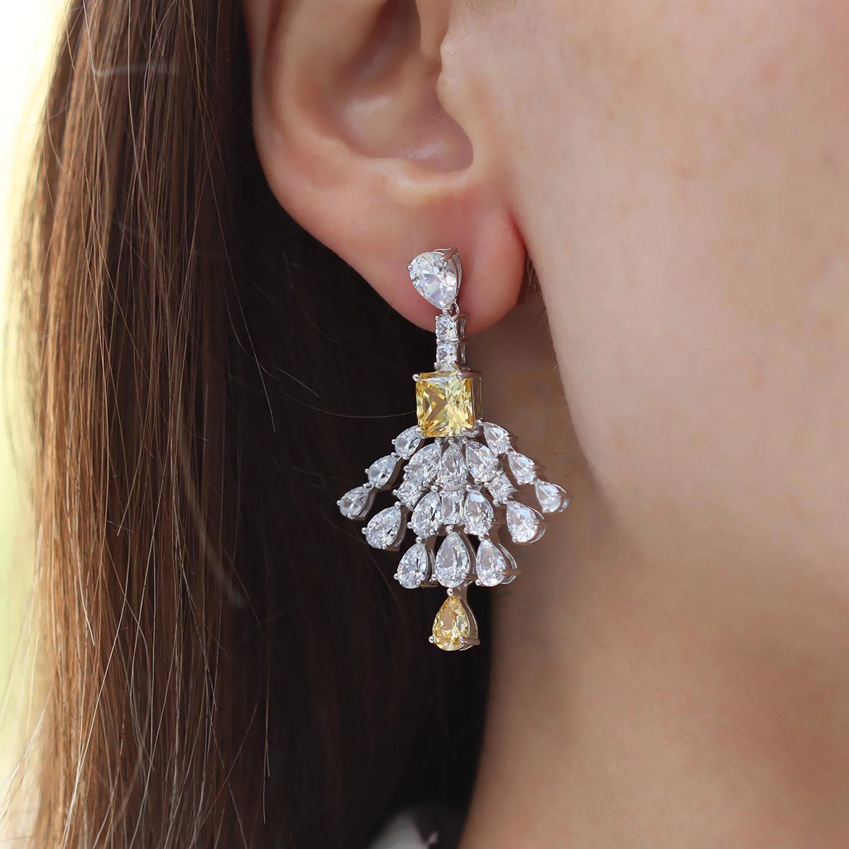 Damla Sitrin Taşlı Işıltı Gümüş Küpe Gümüş