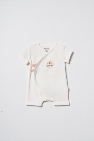Babycosy Organic Wear %100 Organik Pamuk,2'li Kruvaze Kısa Kollu Bebek Tulum Little Princess Yazlık Kız Bebek Tulum Ekru