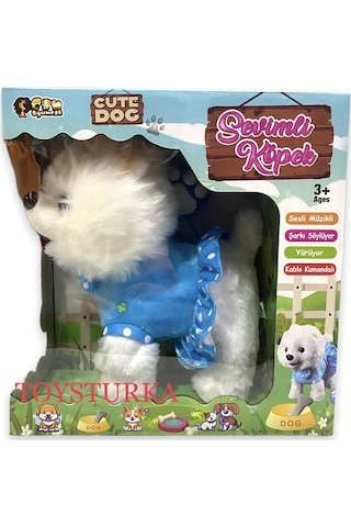 Pilli Sesli Tasmalı Yürüyen Sevimli Köpek Tasmalı Köpek  Mavi