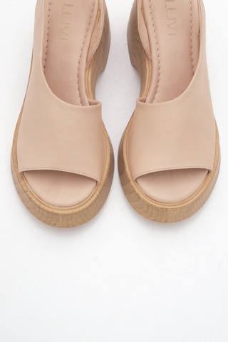Luvishoes Roy Koyu Bej Cilt Hakiki Deri Kadın Dolgu Topuklu Sandalet Koyu Bej