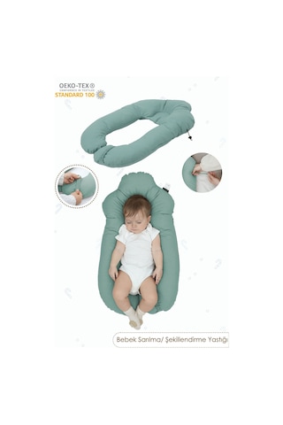 Mordesign Moresleep 2'si 1 Arada Bebek Sarılma Ve Şekillendirme Yastığı, Düz Kafa Yastığı,pamuklu,uyku Yastığı Yeşil Zg10194-6
