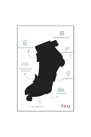 Kral Socks Kadın Bambu Çorap 6 Çift Renkli Hediye Kutulu Patik Kadın Çorap Siyah