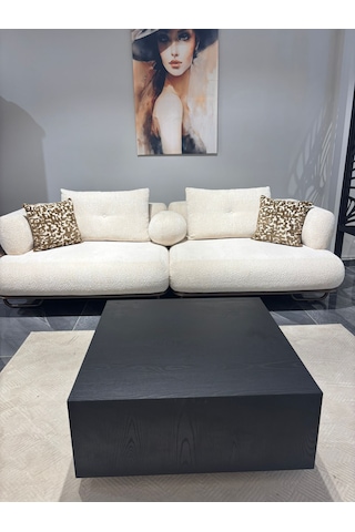 Most Lignum Mermer Görünümlü %100 Mdf Orta Sehpa 80x80 Cm Ahşap Siyah - Safir Meşe