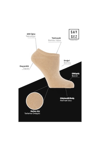 Saysez Bambu Kadın Sneaker Bej Çorap Dikişsiz Görünmez Bilekte Spor Çorap Premium 4'lü Paket Renkli