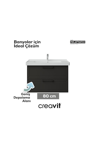 Creavit D20 80 Cm İki Çekmeceli Lav. Dolabı Antrasit Lake Antrasit