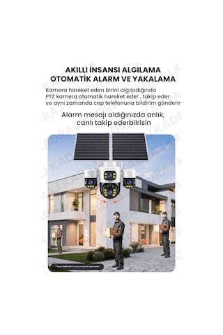 4 Kameralı Inox Modeli , 4g + E-sim, 2 Solar Panelli, Uzaktan İzleme , Hareket Takip , Alarm , Sesli Konuşma, 16000 Mah Batarya